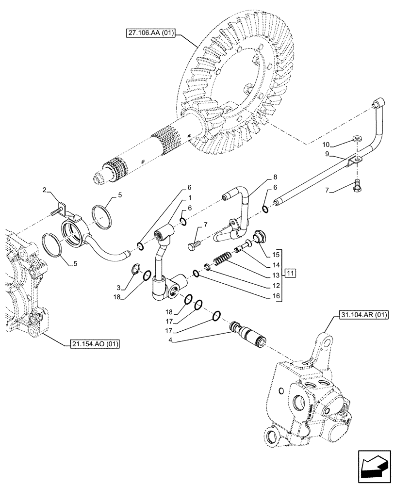 Схема запчастей Case IH FARMALL 100C - (21.100.AM[01]) - VAR - 336842, 390067, 743546, 744576 - TRANSMISSION LUBRICATION LINE, INTERNAL (21) - TRANSMISSION