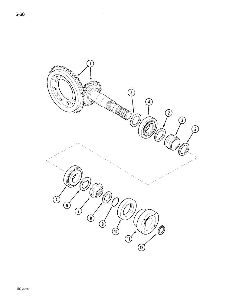 Схема запчастей Case IH 895 - (5-66) - MECHANICAL FRONT DRIVE CARRARO, BEVEL GEAR PINION SET (05) - STEERING