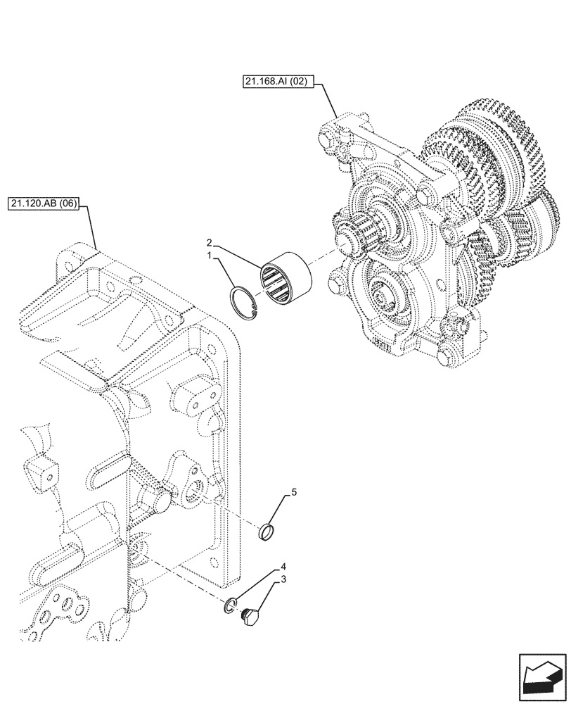 Схема запчастей Case IH FARMALL 100C - (21.168.AI[03]) - VAR - 390275 - TRANSMISSION, POWERSHUTTLE, GEARS & SHAFT, HI-LO (24X24) (21) - TRANSMISSION