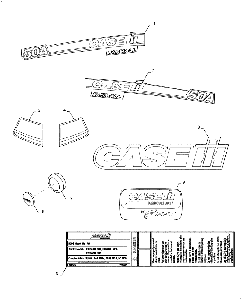 Схема запчастей Case IH FARMALL 50A - (90.108.AB[03]) - MODEL IDENTIFICATION DECAL (90) - PLATFORM, CAB, BODYWORK AND DECALS