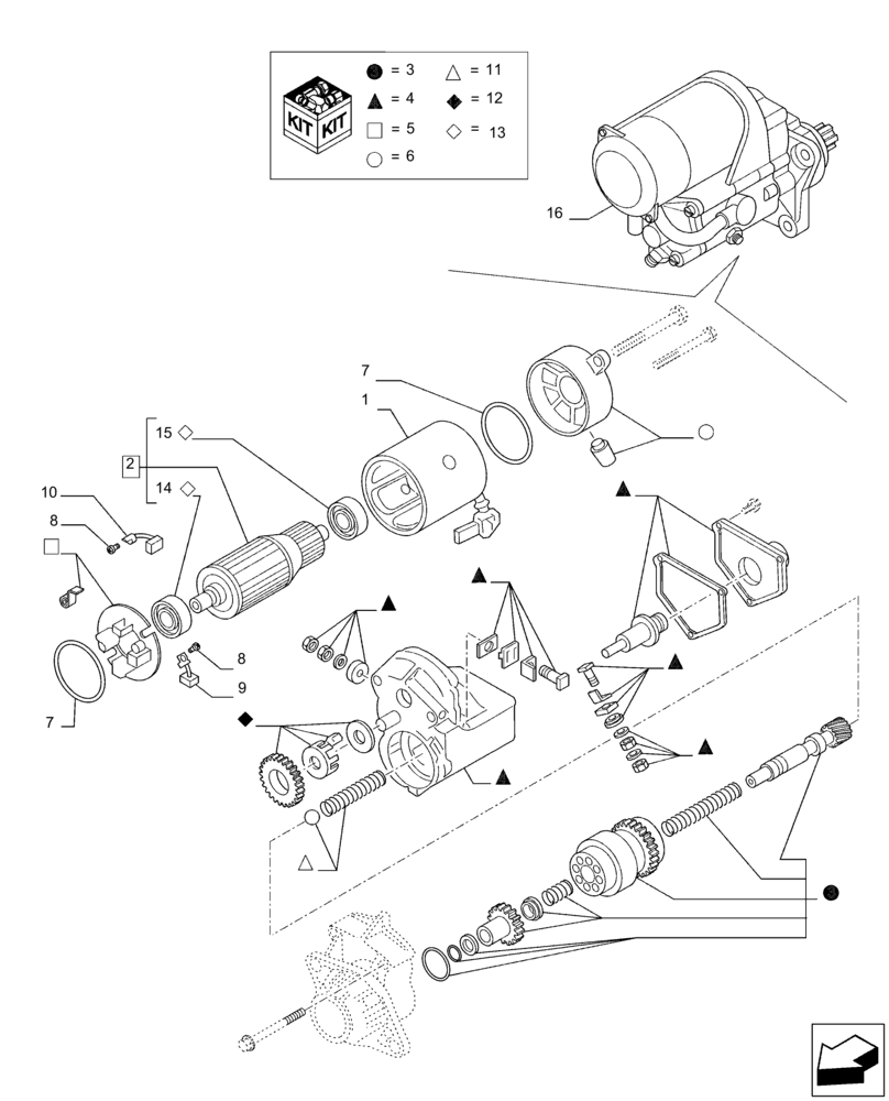 Схема запчастей Case IH F3JFE613A B004 - (55.201.AE[02]) - STARTER MOTOR, COMPONENTS (55) - ELECTRICAL SYSTEMS