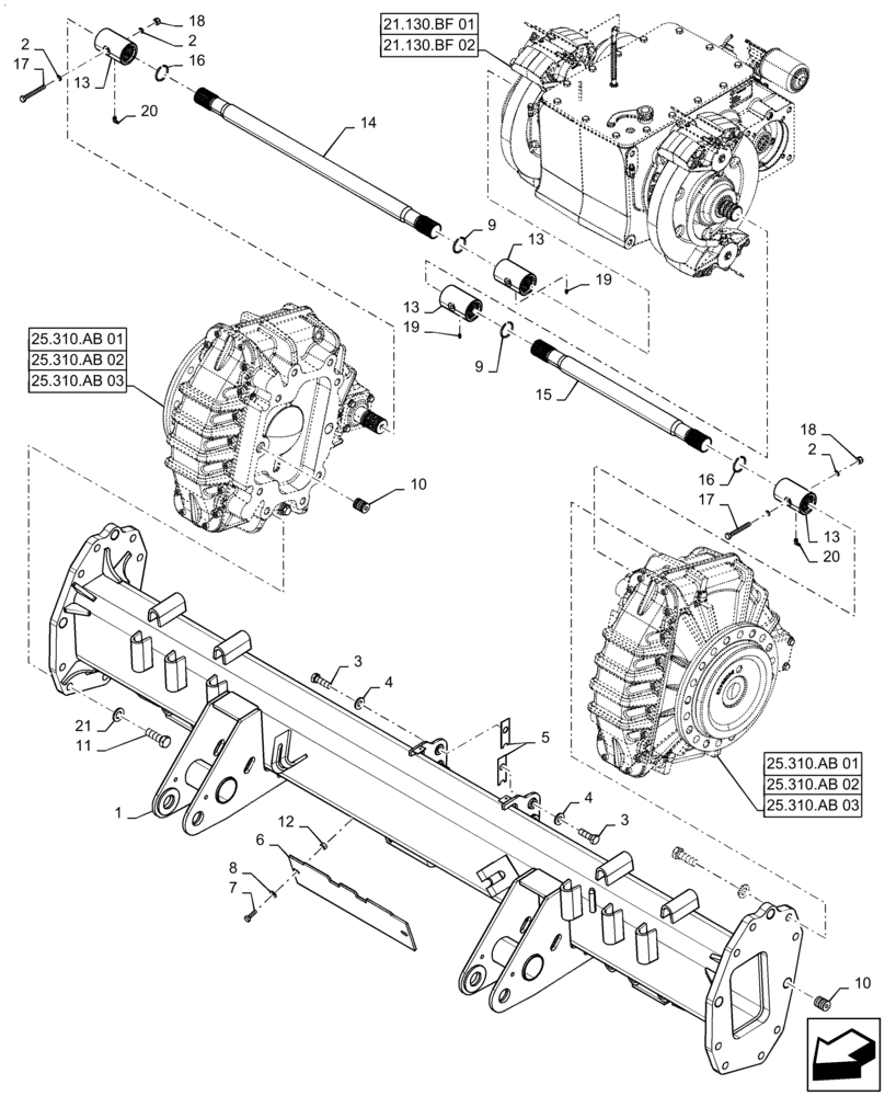 Схема запчастей Case IH 7240 - (25.100.AA[01]) - VAR - 722776, 425403, 722775, 425402, 425215, 722028, 722774 - FRONT AXLE (25) - FRONT AXLE SYSTEM