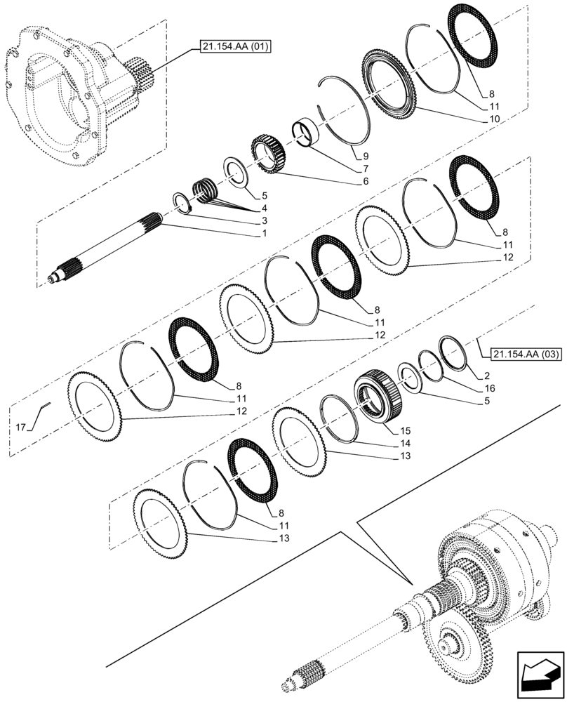 Схема запчастей Case IH FARMALL 100C - (21.154.AA[02]) - VAR - 330276, 334176 - TRANSMISSION, POWERSHUTTLE, CLUTCH HOUSING, CLUTCH DISC (12X12) (12X12 CREEPER) (21) - TRANSMISSION