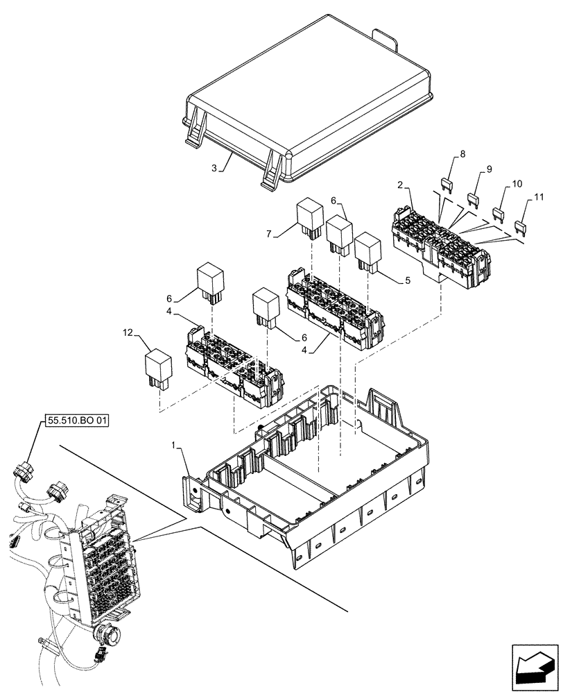 Схема запчастей Case IH FARMALL 120A - (55.100.DO[01]) - VAR - 393315, 330692 - FUSE, RELAY, MAIN FRAME, W/O CAB (55) - ELECTRICAL SYSTEMS