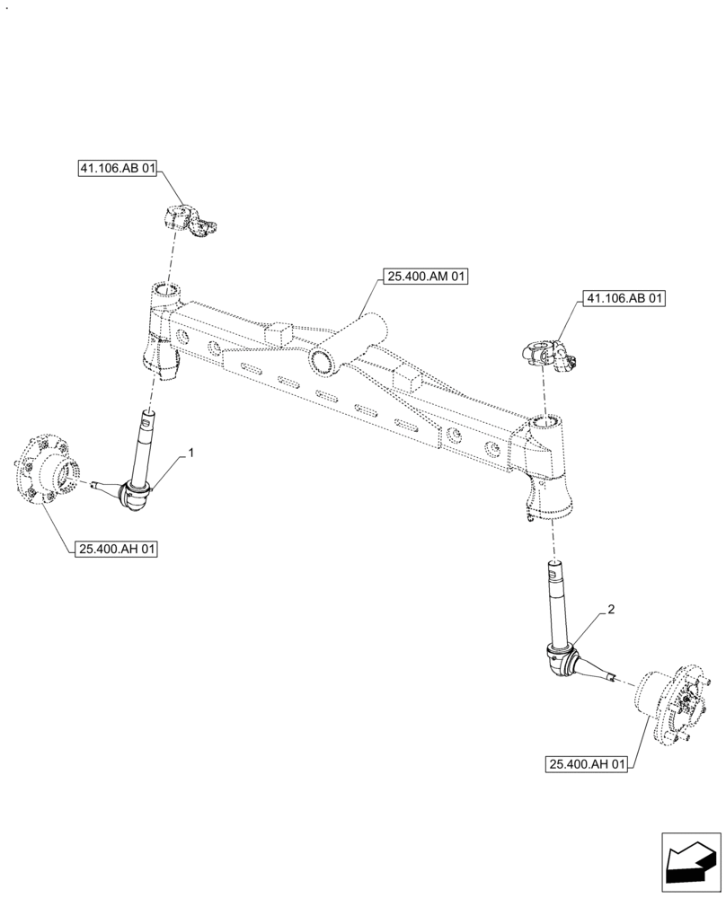 Схема запчастей Case IH FARMALL 120A - (25.400.AQ[01]) - VAR - 330403 - 2WD FRONT AXLE, STEERING KNUCKLE, STANDARD DUTY (25) - FRONT AXLE SYSTEM