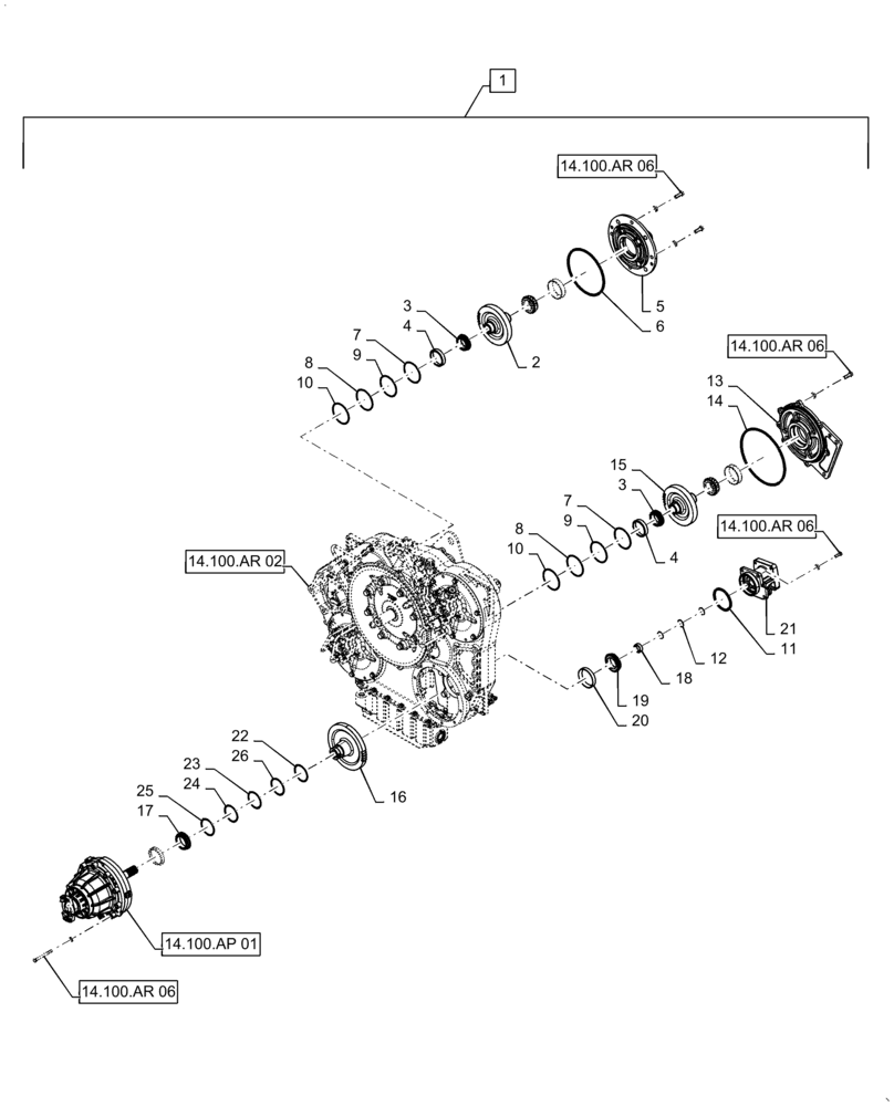 Схема запчастей Case IH 8240 - (14.100.AR[03]) - VAR - 425465, 425464, 425361, 425362 - PTO, VARIATOR, ROTOR (14) - MAIN GEARBOX & DRIVE