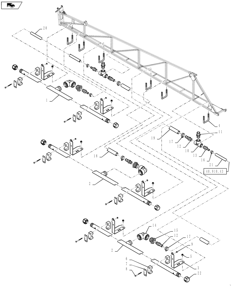 Схема запчастей Case IH PATRIOT 4440 - (78.110.AE[25]) - SPRAYBAR, 90/100, 6 SECTION, LO-FLOW, OFF CENTER, 20" SPACING, INNER SECTION, BSN YGT044001 (78) - SPRAYING