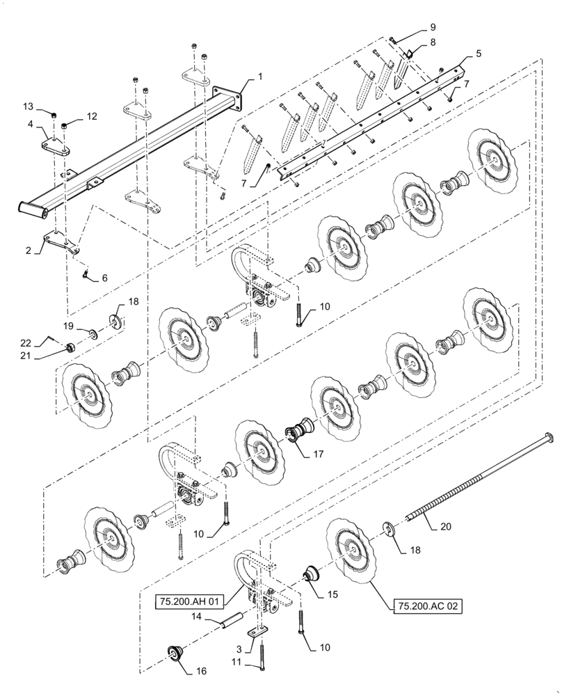 Схема запчастей Case IH TRUE-TANDEM 335VT - (75.200.AG[13]) - RIGHT REAR WING-CUSHION GANG WITH 7.5 IN. SPACING (75) - SOIL PREPARATION