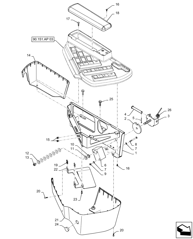 Схема запчастей Case IH PATRIOT 3240 - (90.151.AP[02]) - ARMREST CONSOLE, COMPONENTS (90) - PLATFORM, CAB, BODYWORK AND DECALS