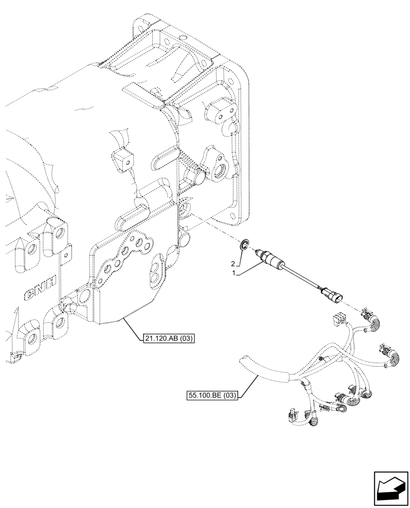 Схема запчастей Case IH FARMALL 90C - (55.020.AB[02]) - VAR - 334177 - TRANSMISSION, POWERSHUTTLE, SPEED SENSOR, HI-LO (24X24 CREEPER) (55) - ELECTRICAL SYSTEMS