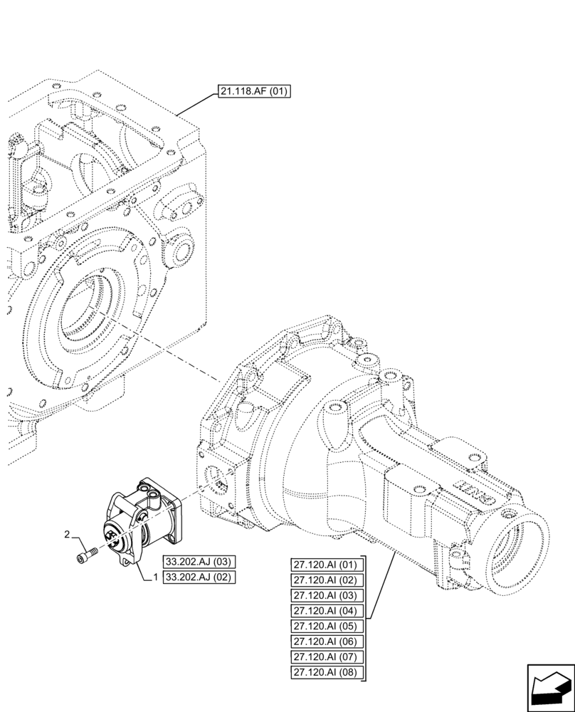 Схема запчастей Case IH FARMALL 100C - (33.202.AJ[01]) - VAR - 333411, 390411 - BRAKE CYLINDER (33) - BRAKES & CONTROLS