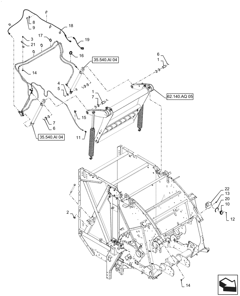 Схема запчастей Case IH RB465 - (35.540.AK[03]) - BELT TENSION, DUAL HYDDRAULIC CYLINDER, WITH BYPASS VALVE (35) - HYDRAULIC SYSTEMS