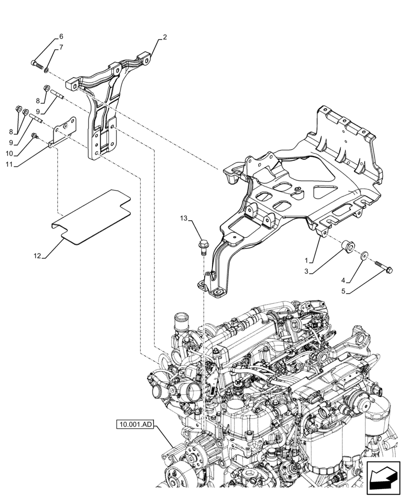 Схема запчастей Case IH FARMALL 110C - (10.500.AO[02]) - VAR - 391151, 743544, 743545 - EXHAUST SYSTEM, DOC - DIESEL OXIDATION CATALYST, SUPPORT (10) - ENGINE