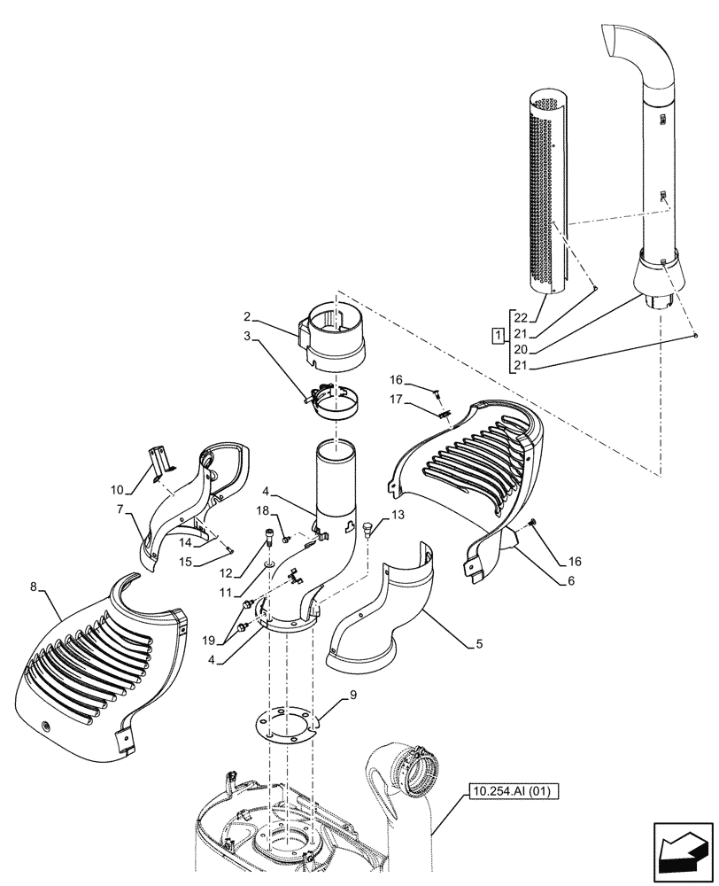 Схема запчастей Case IH FARMALL 110C - (10.254.AD[01]) - VAR - 391151 - VERTICAL EXHAUST, EXHAUST PIPE, W/O CAB (10) - ENGINE