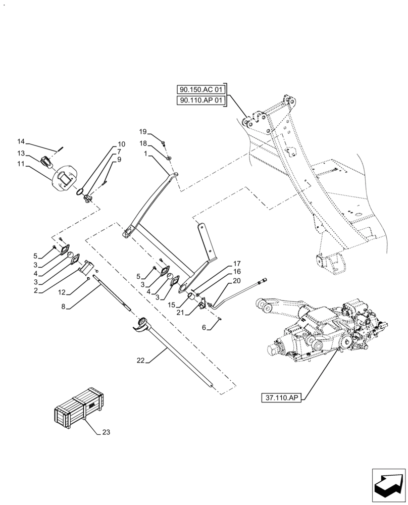 Схема запчастей Case IH FARMALL 130A - (37.108.AE[02]) - VAR - 330845, 718181 - EXTERNAL CONTROL, LEVEL (37) - HITCHES, DRAWBARS & IMPLEMENT COUPLINGS