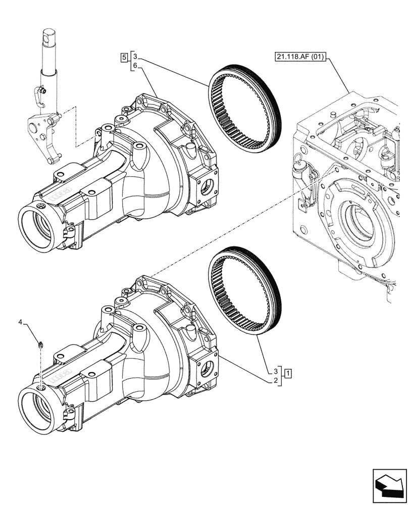 Схема запчастей Case IH FARMALL 110C - (27.120.AI[07]) - VAR - 333411 - REAR AXLE, FINAL DRIVE, AXLE HOUSING, HEAVY DUTY, 4WD, RH, HI-LO (27) - REAR AXLE SYSTEM