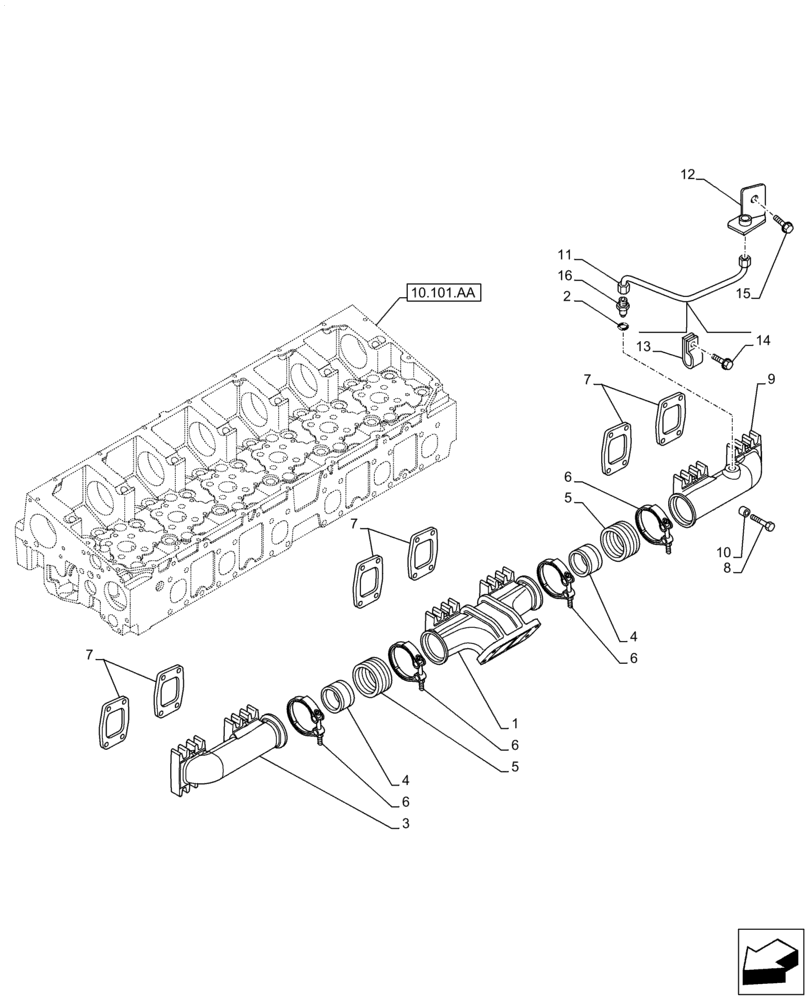 Схема запчастей Case IH F3HFE613C B003 - (10.254.AC) - EXHAUST MANIFOLD (10) - ENGINE