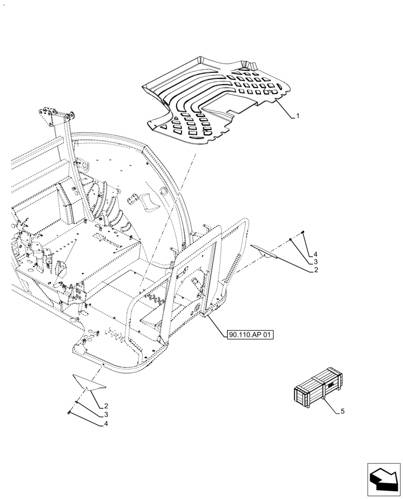 Схема запчастей Case IH FARMALL 130A - (90.110.BD) - VAR - 334742, 718153 - FLOOR MAT, W/O CAB (90) - PLATFORM, CAB, BODYWORK AND DECALS