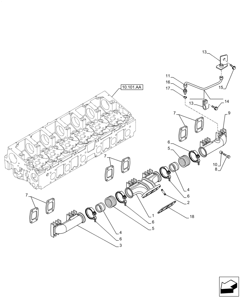 Схема запчастей Case IH F3JFE613A B003 - (10.254.AC) - EXHAUST MANIFOLD (10) - ENGINE