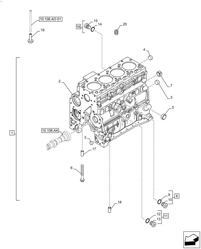 Схема запчастей Case IH F4DFE413R B003 - (10.001.AB) - CRANKCASE (10) - ENGINE