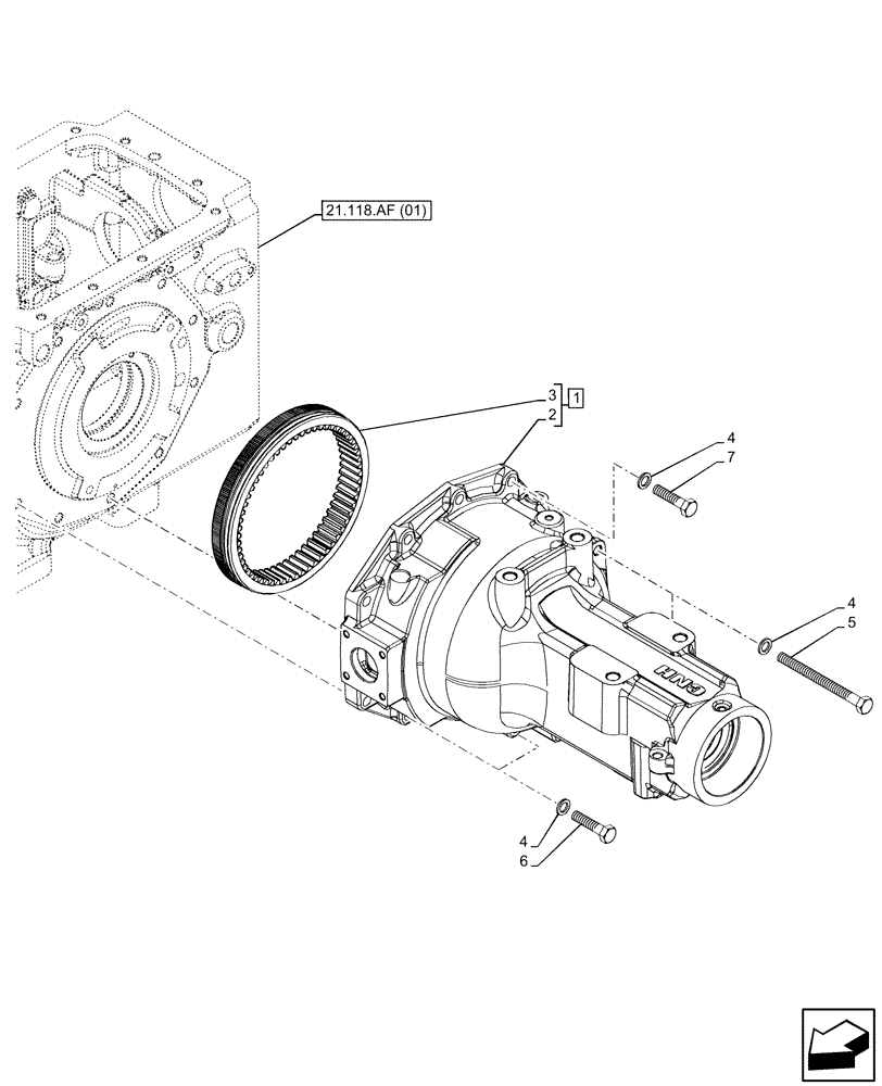 Схема запчастей Case IH FARMALL 100C - (27.120.AI[08]) - VAR - 333411 - REAR AXLE, FINAL DRIVE, AXLE HOUSING, HEAVY DUTY, 4WD, RH (27) - REAR AXLE SYSTEM