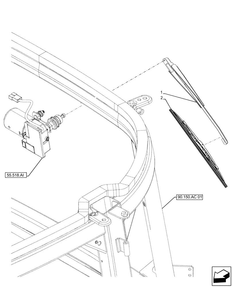 Схема запчастей Case IH FARMALL 130A - (55.518.AH) - VAR - 330642 - REAR, WIPER ARM, CAB (55) - ELECTRICAL SYSTEMS