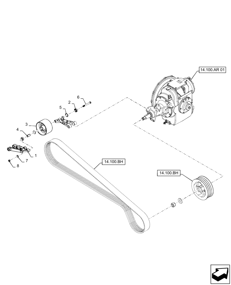 Схема запчастей Case IH 6140 - (14.100.AB) - ARM, BELT TENSIONER, SEPARATOR (14) - MAIN GEARBOX & DRIVE