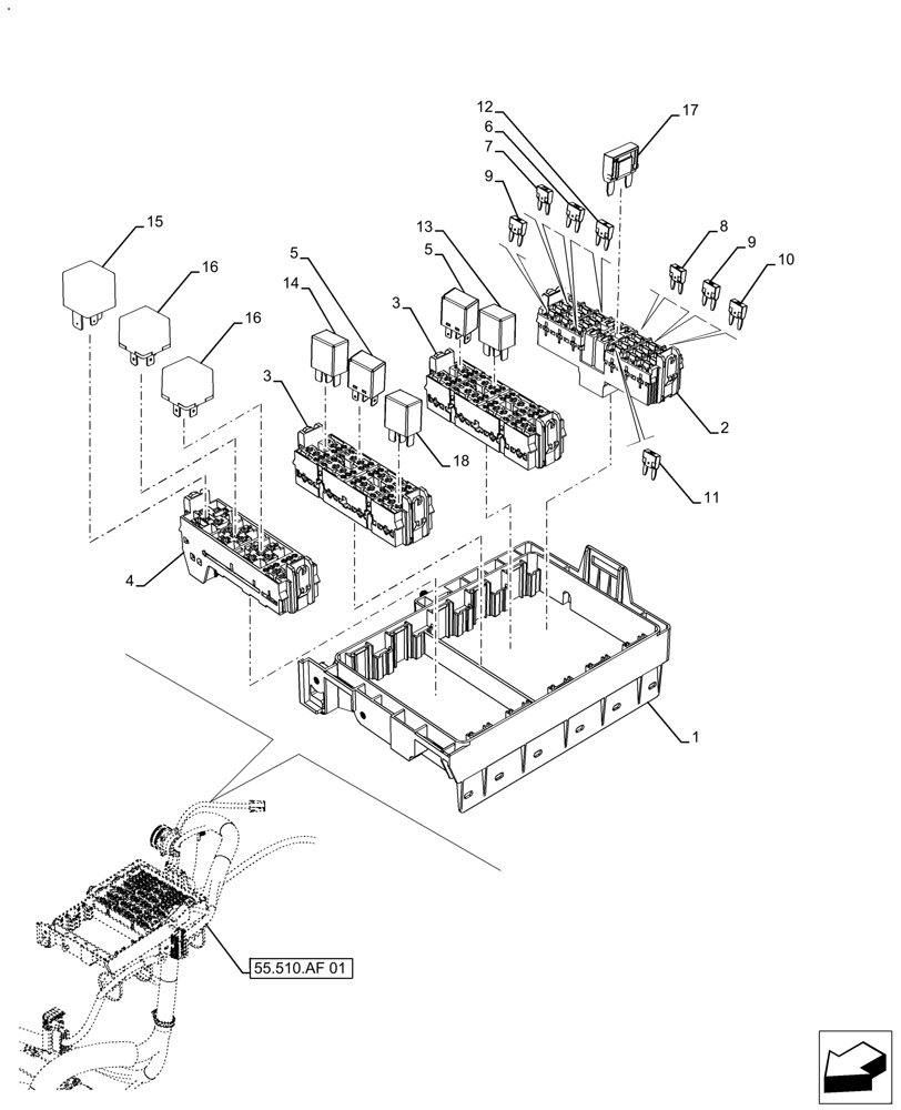 Схема запчастей Case IH FARMALL 110A - (55.100.DO[02]) - VAR - 391610, 330692 - FUSE, RELAY, MAIN HARNESS, CAB (55) - ELECTRICAL SYSTEMS