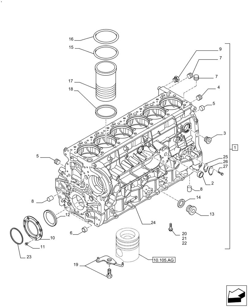 Схема запчастей Case IH F3HFE613C B003 - (10.001.AB) - CRANKCASE (10) - ENGINE