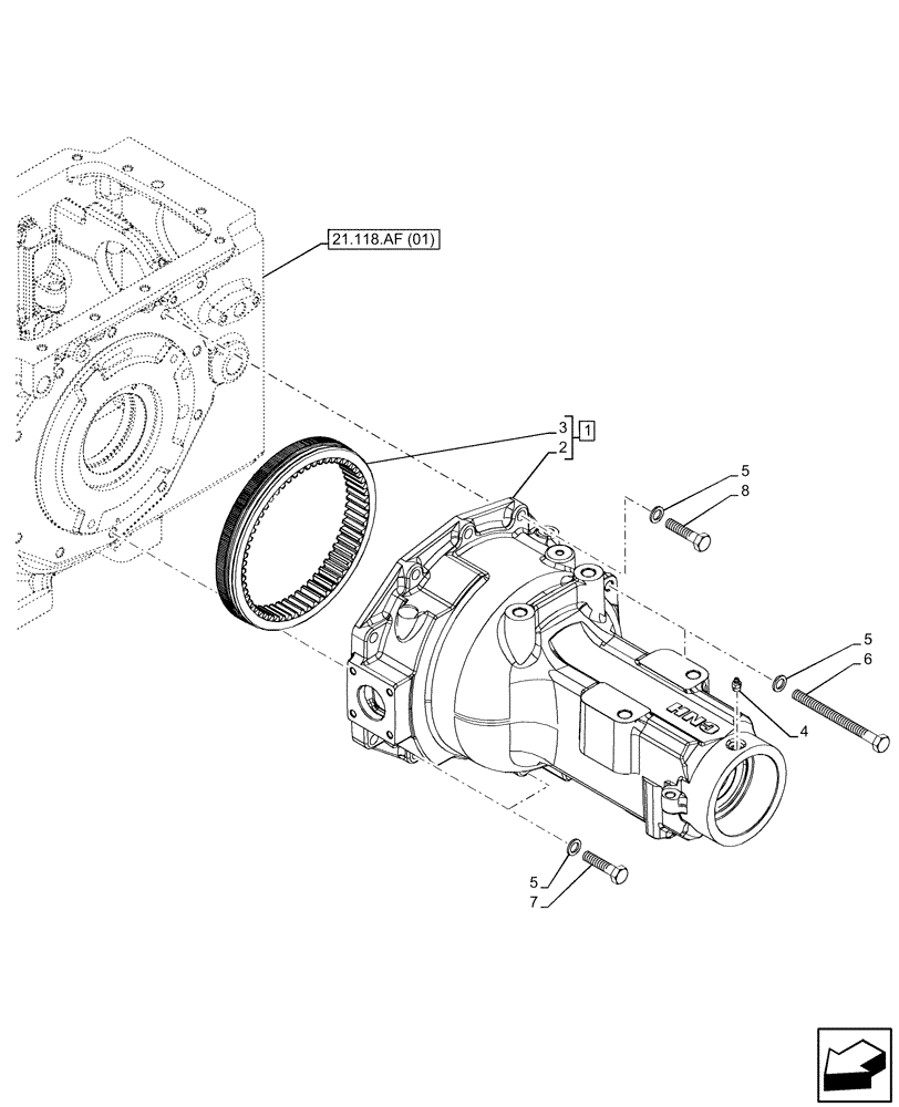 Схема запчастей Case IH FARMALL 100C - (27.120.AI[01]) - VAR - 390411 - REAR AXLE, FINAL DRIVE, AXLE HOUSING, 2WD, 4WD, LH (27) - REAR AXLE SYSTEM