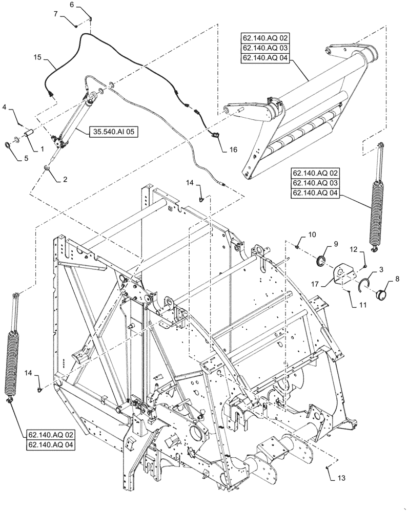 Схема запчастей Case IH RB455 - (35.540.AK[02]) - VAR - 726813, 727097 - BELT TENSION, SINGLE HYDRAULIC CYLINDER, WITH BYPASS VALVE (35) - HYDRAULIC SYSTEMS