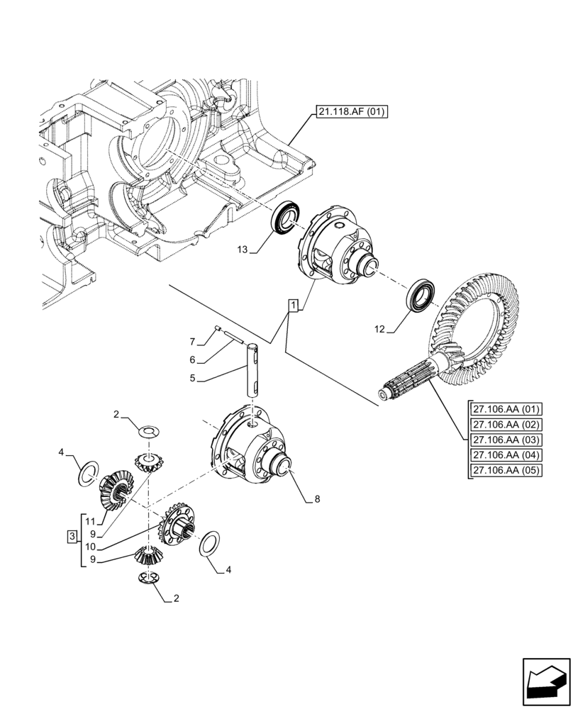 Схема запчастей Case IH FARMALL 110C - (27.106.AC[01]) - VAR - 390411 - REAR AXLE, DIFFERENTIAL, 2WD, 4WD (27) - REAR AXLE SYSTEM