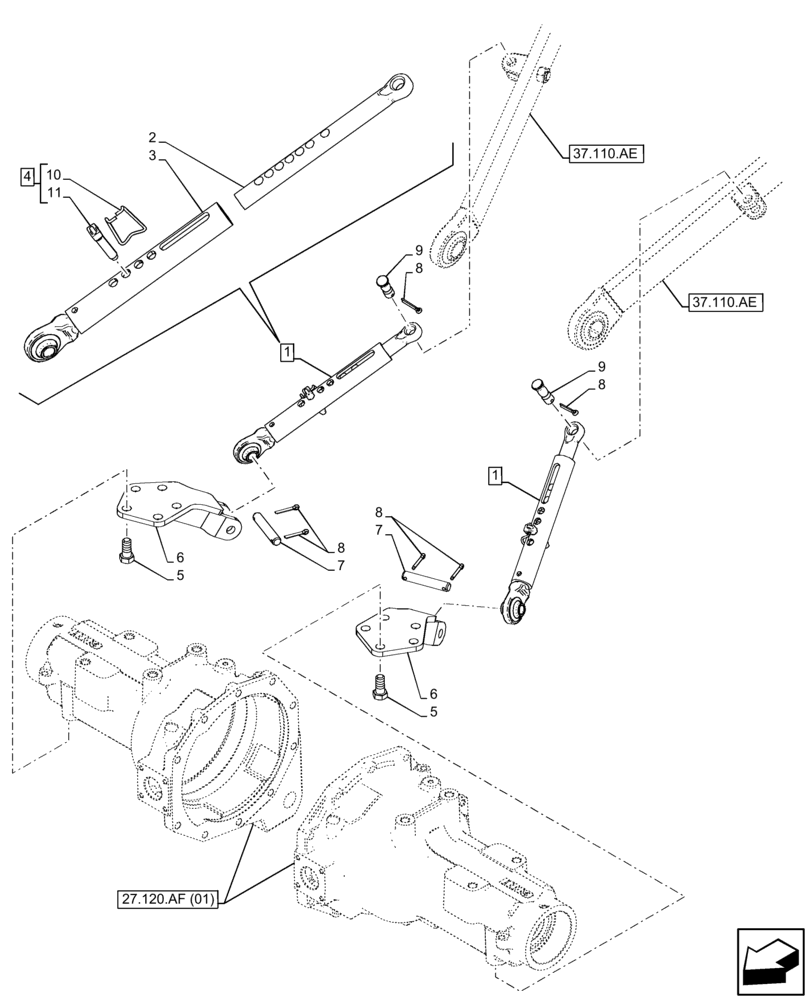 Схема запчастей Case IH FARMALL 90C - (37.120.AF) - VAR - 743598 - 3 POINT HITCH, STABILIZER (37) - HITCHES, DRAWBARS & IMPLEMENT COUPLINGS