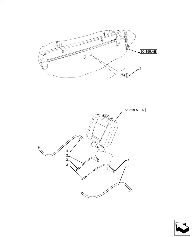 Схема запчастей Case IH FARMALL 130A - (55.518.AP[02]) - VAR - 390642 - WINDSHIELD WASH RESERVOIR, HOSE, CAB (55) - ELECTRICAL SYSTEMS