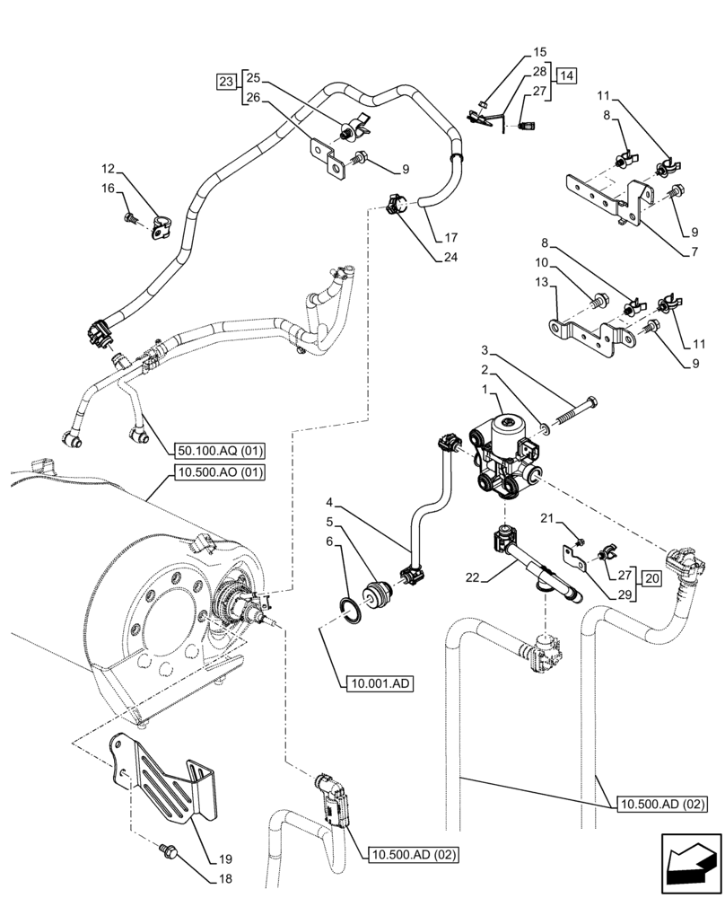 Схема запчастей Case IH FARMALL 110C - (10.500.AD[01]) - VAR - 743543, 744574 - DEF/ADBLUE™, LINE (10) - ENGINE