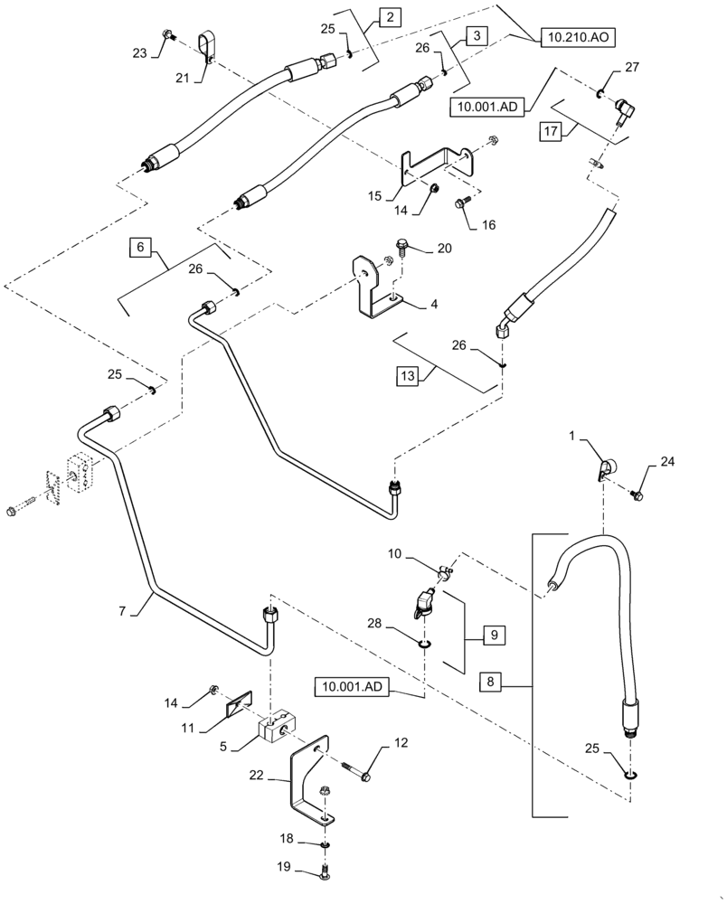 Схема запчастей Case IH 5140 - (10.210.AF[01]) - FUEL LINE, ENGINE (10) - ENGINE