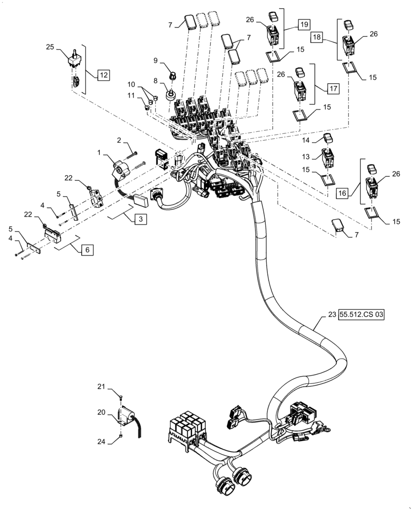 Схема запчастей Case IH PATRIOT 3340 - (55.512.CS[02]) - RH ARMREST, ELECTRICAL (55) - ELECTRICAL SYSTEMS