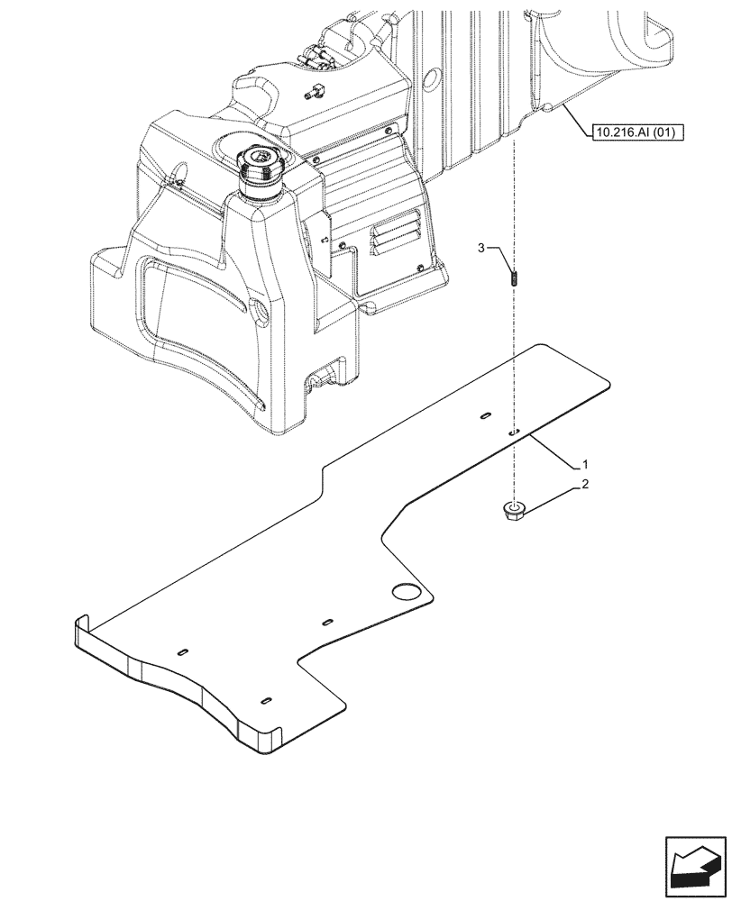 Схема запчастей Case IH FARMALL 110C - (10.216.AI[03]) - VAR - 743543, 744574 - FUEL TANK, PROTECTION PLATE (10) - ENGINE
