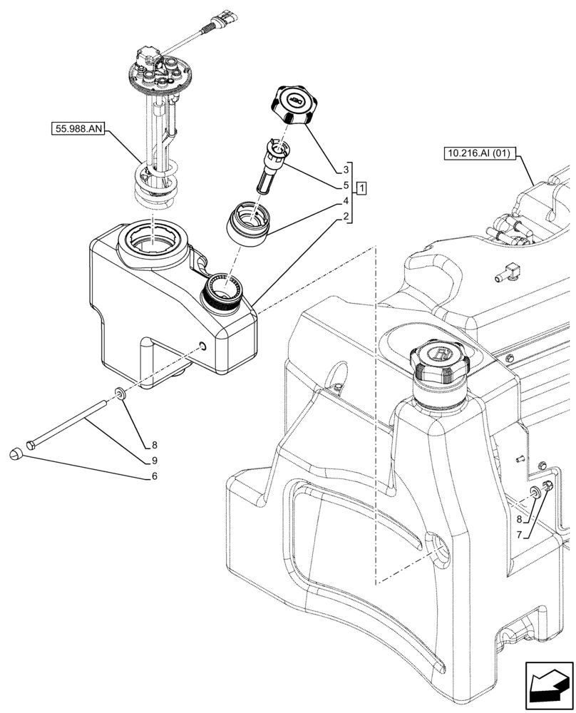 Схема запчастей Case IH FARMALL 110C - (10.500.AA) - VAR - 743543, 744574 - DEF/ADBLUE™ TANK (10) - ENGINE