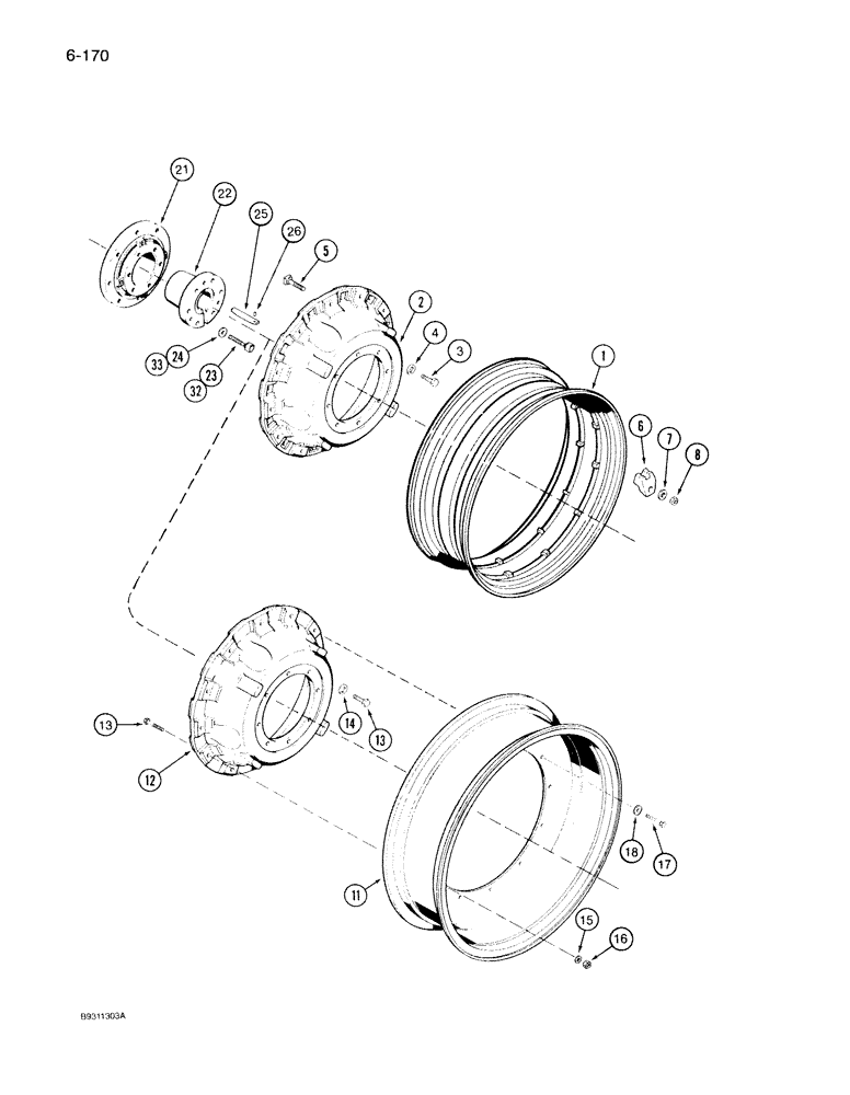 Схема запчастей Case IH 7150 - (6-170) - UNIVERSAL CAST REAR WHEELS, SINGLE OR DUAL, 38, 42 AND 46 INCH RIMS (06) - POWER TRAIN