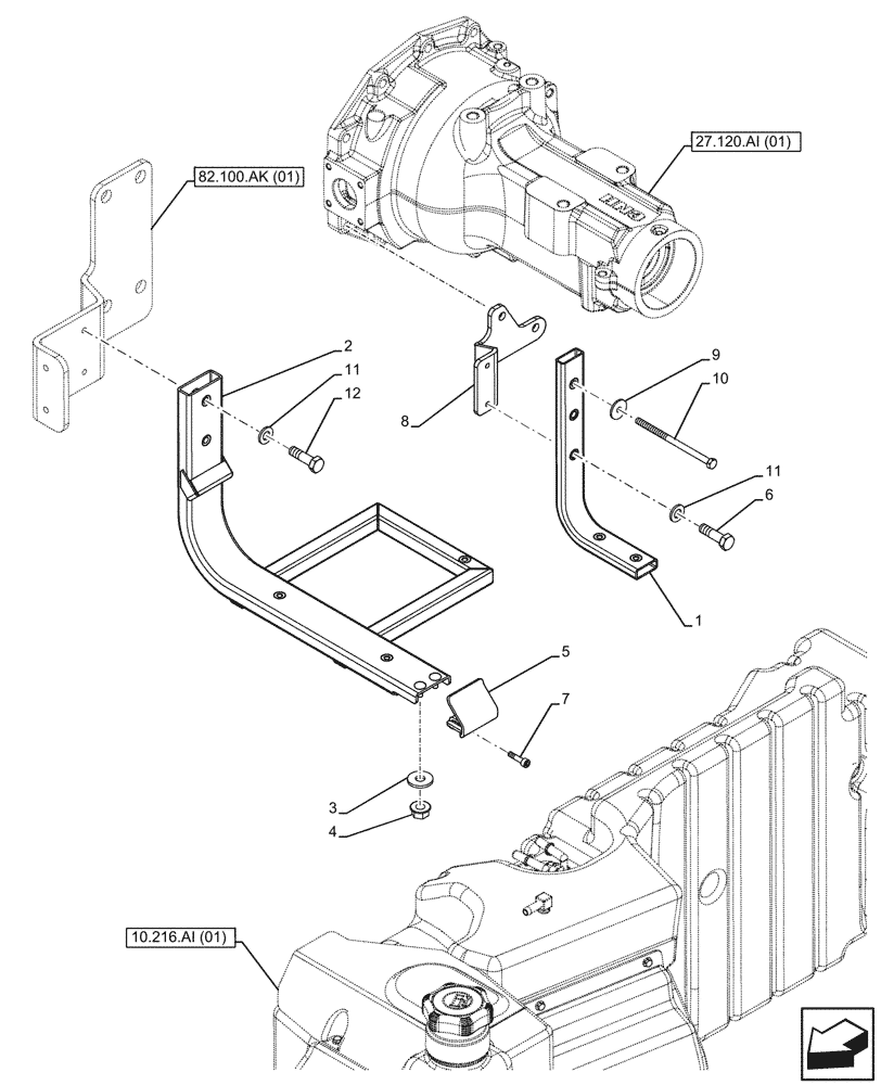 Схема запчастей Case IH FARMALL 110C - (10.216.AI[02]) - VAR - 743543, 744574 - FUEL TANK, SUPPORT (10) - ENGINE