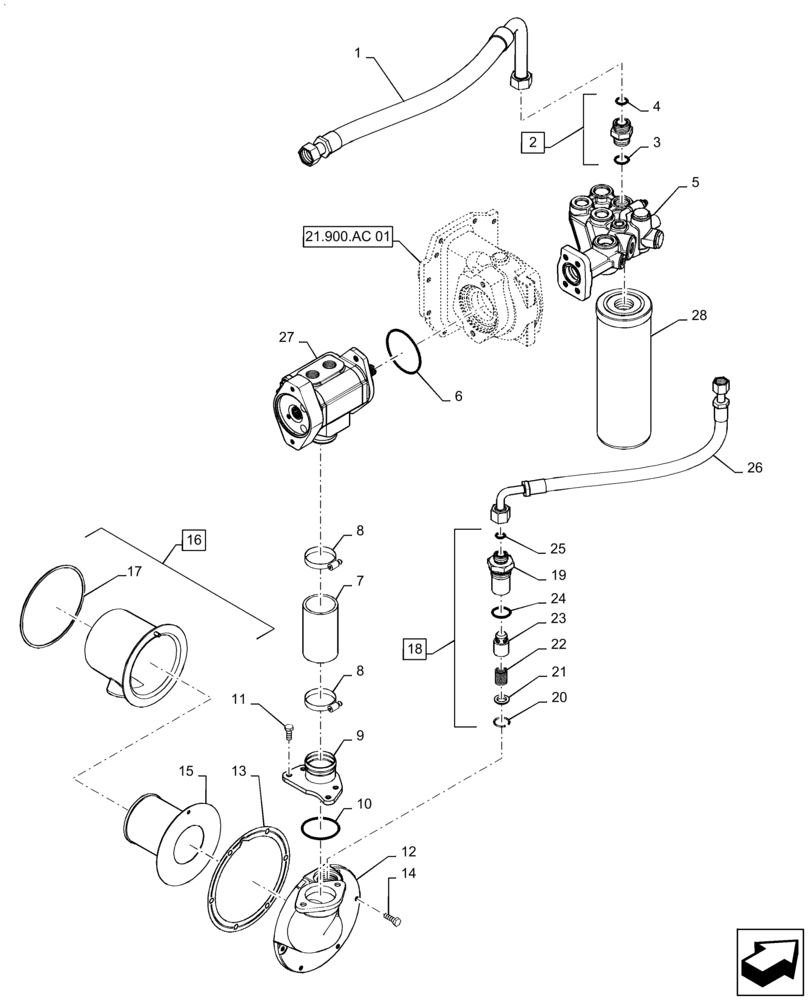 Схема запчастей Case IH MAGNUM 340 - (35.105.AA[01]) - POWERSHIFT - HYDRAULIC SYSTEM, CHARGE PUMP (35) - HYDRAULIC SYSTEMS