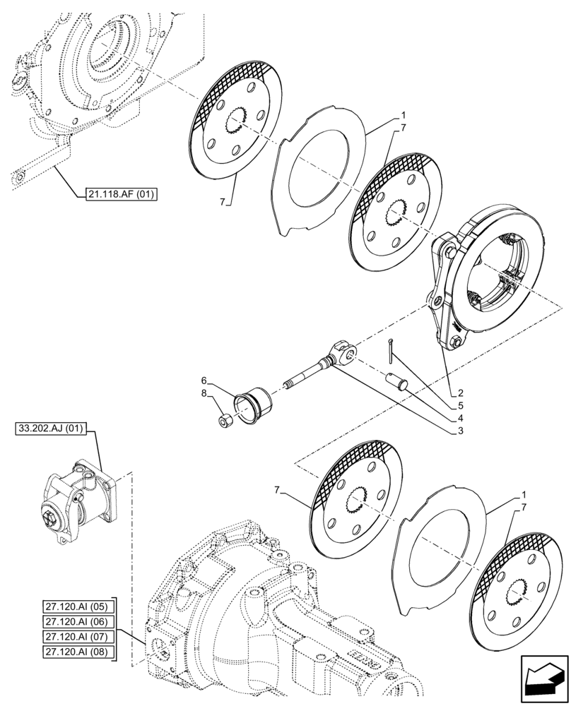 Схема запчастей Case IH FARMALL 90C - (33.202.AK[01]) - VAR - 333411, 390411 - BRAKE DISC (33) - BRAKES & CONTROLS