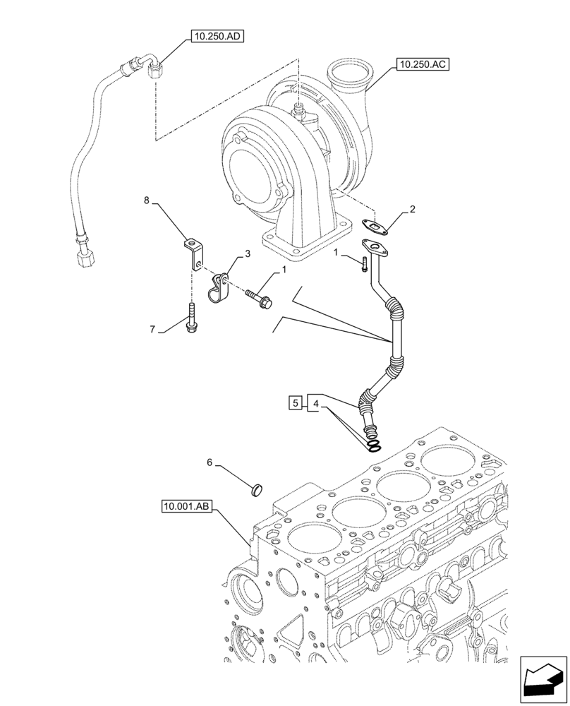 Схема запчастей Case IH F4DFE413R B003 - (10.250.AE) - TURBOCHARGER, OIL, RETURN LINE (10) - ENGINE