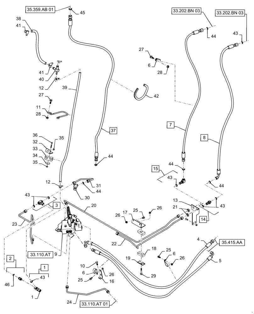 Схема запчастей Case IH 6140 - (33.202.AP[01]) - BRAKE LINE, SERVICE (33) - BRAKES & CONTROLS