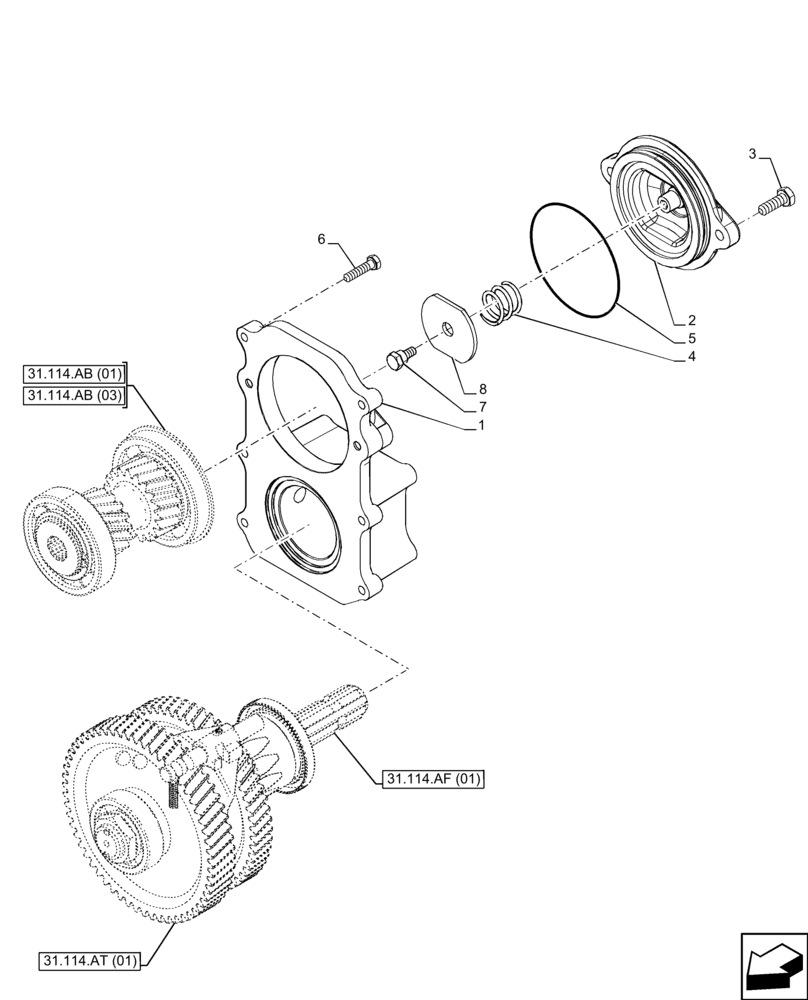 Схема запчастей Case IH FARMALL 120C - (31.114.AH[01]) - VAR - 743566 - PTO 540-540E RPM, COVER, SHUTTLE (31) - IMPLEMENT POWER TAKE OFF