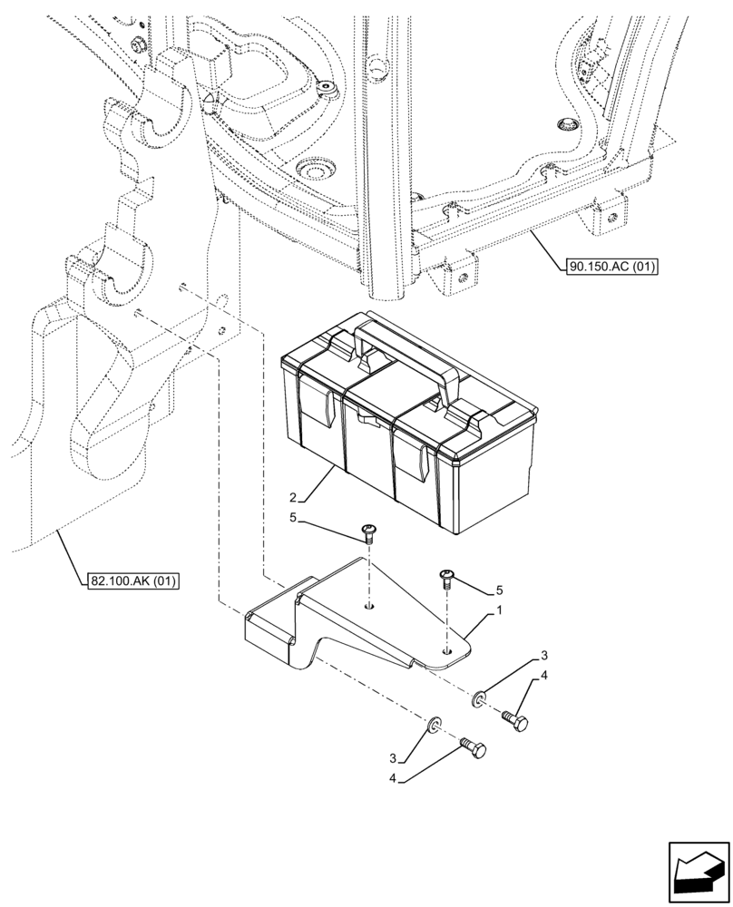 Схема запчастей Case IH FARMALL 120C - (88.100.AH[01]) - VAR - 332998 - TOOL BOX, CAB (88) - ACCESSORIES