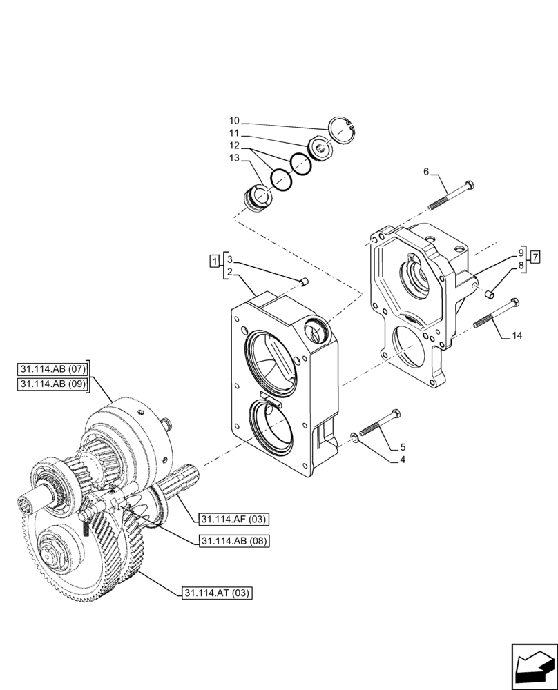 Схема запчастей Case IH FARMALL 110C - (31.114.AH[03]) - VAR - 743566 - PTO 540-540E RPM, COVER, HI-LO (31) - IMPLEMENT POWER TAKE OFF