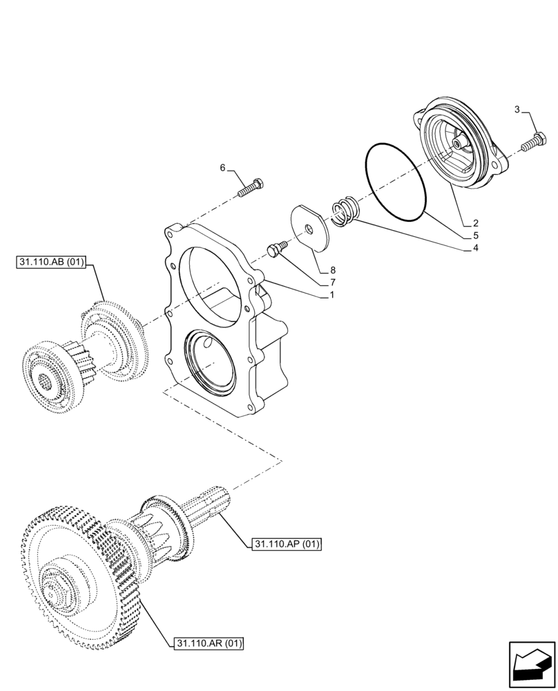 Схема запчастей Case IH FARMALL 90C - (31.110.AI[01]) - VAR - 743565 - PTO 540 RPM, COVER, SHUTTLE (31) - IMPLEMENT POWER TAKE OFF