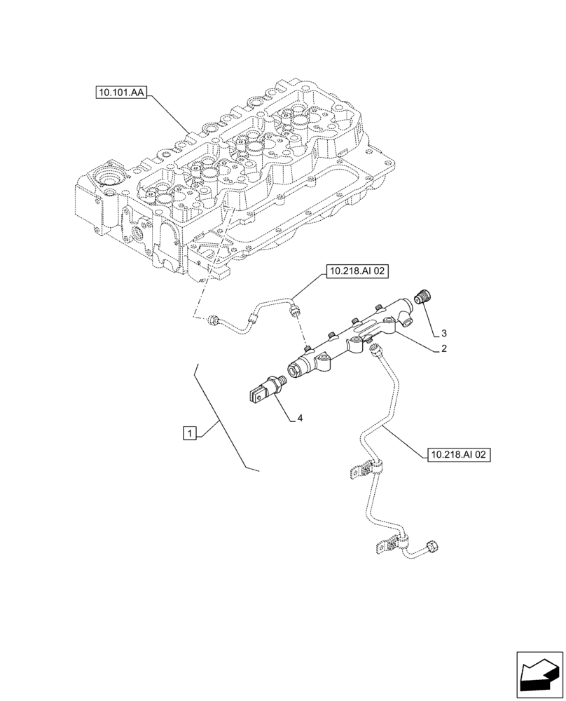 Схема запчастей Case IH F4DFE413T B002 - (10.218.AA) - FUEL SYSTEM INJECTOR, LINE (10) - ENGINE